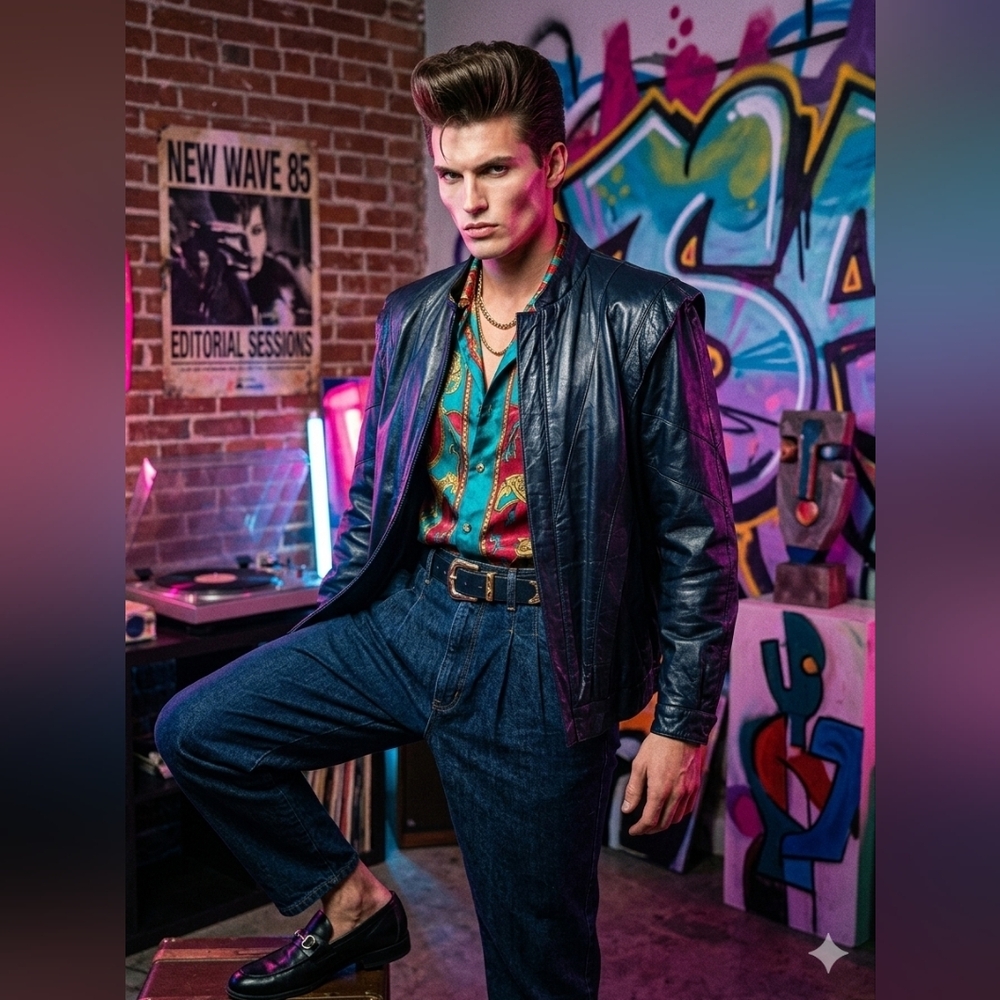 Stylish 1980's Men or Women's Leather Zip-Front Jacket